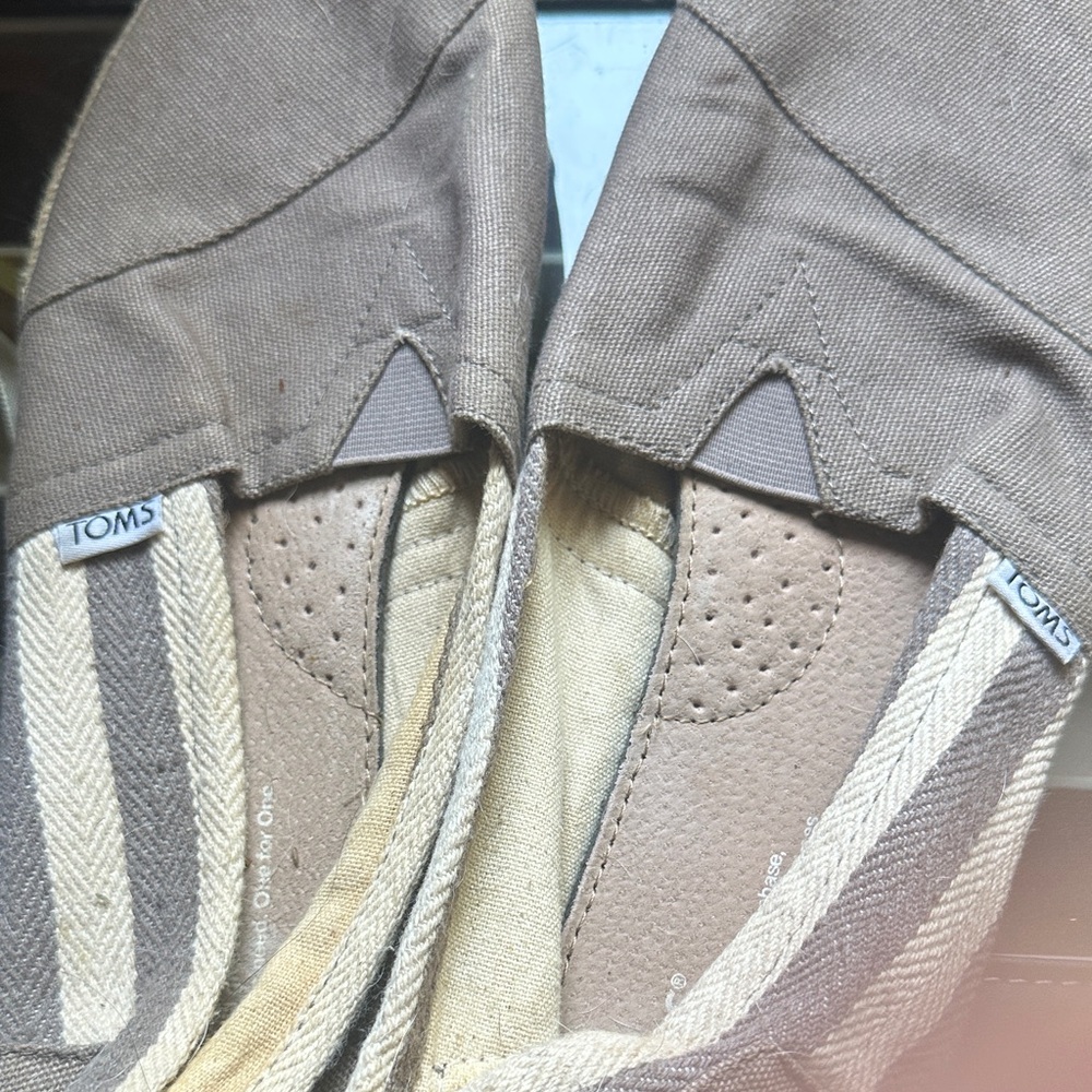 TOMS Taupe and Cream Canvas Slip-Ons